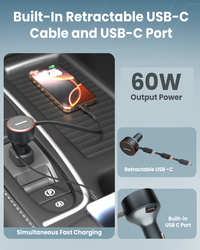 Moxedo 60W Retractable USB-C Car Charger - Cable