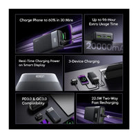 باور بانك اورايمو PowerNova بسعة 20,000 مللي امبير وبقدرة شحن 22.5 واط - اسود | Oraimo PowerNova OPB-7200Q 22.5W Power Bank - Black