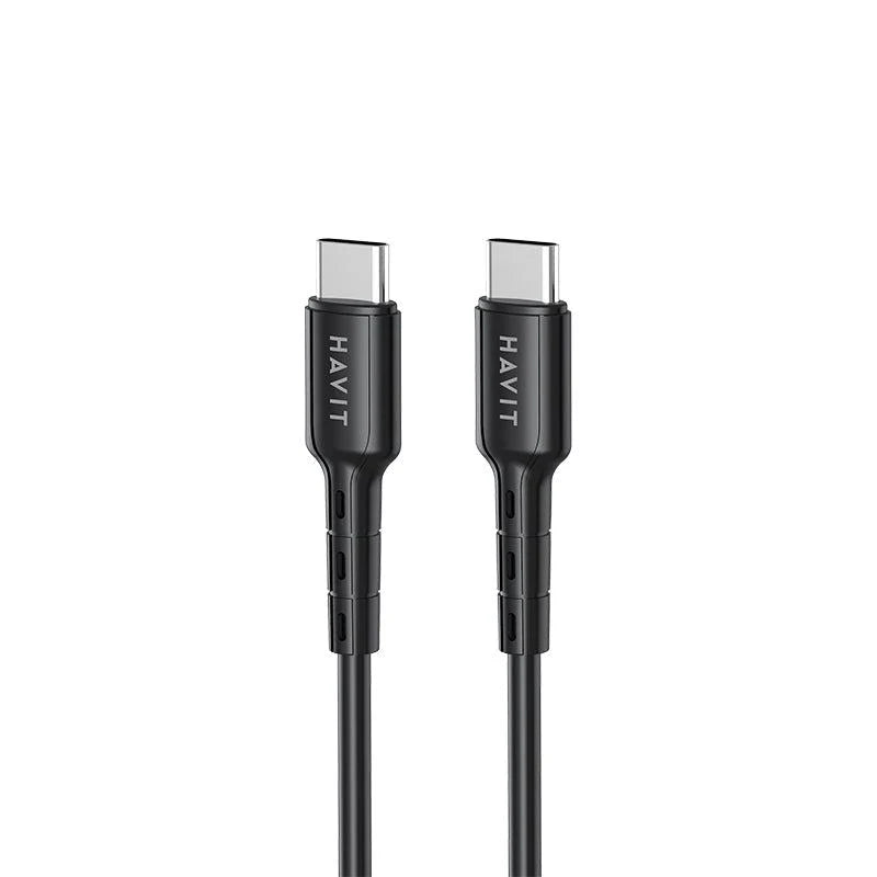 كيبل هافيت CB6235 تايب سي الى تايب سي بقدرة شحن 60 واط وبطول 1 متر | Havit CB6235 USB-C to USB-C Cable – 60W Fast Charging 1m