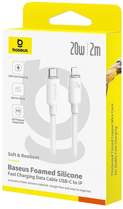 كابل Baseus من USB-C إلى Lightning بطول 2 متر شحن سريع 20 واط سيليكون - أبيض
Cable USB C - IP Lightning 2m 20W Foamed Silicone White BASEUS