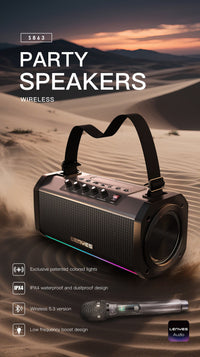 سبيكر LENYES S863 لاسلكي 160 واط مع مايكروفون كاريوكي واضائة RGB - اسود | LENYES S863 Bluetooth Speaker Karaoke 160W Portable Subwoofer Wireless TWS RGB Lighting + Mic - Black