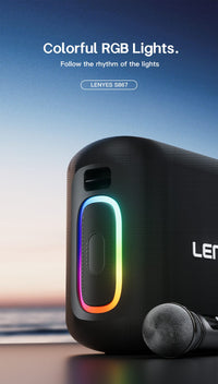 سبيكر LENYES S867 لاسلكي 200 واط مع مايكروفون كاريوكي واضائة RGB - اسود | LENYES S867 200W Outdoor KTV Wireless Speaker + Microphone Karaoke - Black