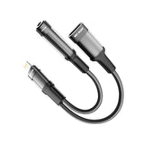 محول Green Lion 2 في 1 Lightning للسماعات والشحن 12cm - أسود | Green Lion 2-in-1 Earphone Charging Adapter Lightning to Lightning 3.5mm 12cm Black