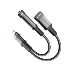 Green Lion 2-in-1 Earphone Charging Adapter Lightning to Lightning 3.5mm Black