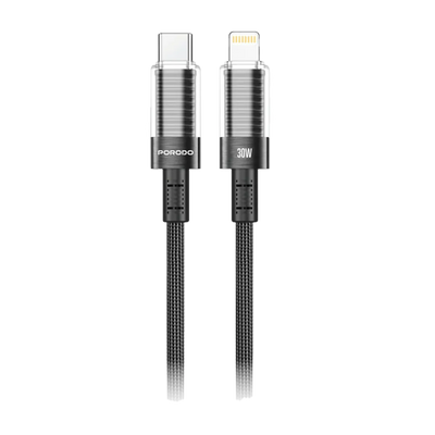Porodo Transparent Shell USB-C to Lightning Cable Black