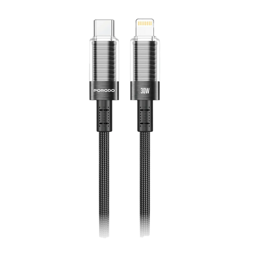 Porodo Transparent Shell USB-C to Lightning Cable Black