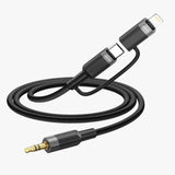 كيبل صوت Green Lion 2 في 1 USB-C وLightning إلى 3.5mm AUX 1m - أسود | Green Lion 2 in 1 Audio Cable 1M USB-C Lightning to 3.5mm AUX Black