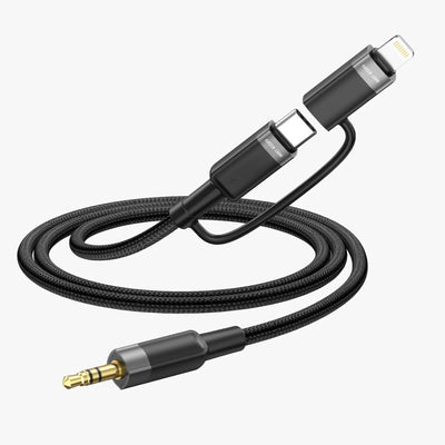 Green Lion 2 in 1 Audio Cable USB-C Lightning to 3.5mm AUX Black