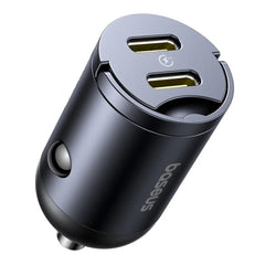 Baseus Tiny Star Car Charger, 30W, 3A, 2 x USB-C, Black | شاحن سيارة بيسوس تايني ستار 30 واط، منفذين USB-C، أسود