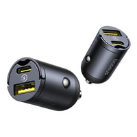 Baseus Tiny Star Car Charger, 30W, 3A, 1 x USB-A - 1 x USB-C, Black | شاحن سيارة بيسوس تايني ستار 30 واط، منفذين USB-A و USB-C، أسود