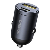 Baseus Tiny Star Car Charger, 30W, 3A, 1 x USB-A - 1 x USB-C, Black | شاحن سيارة بيسوس تايني ستار 30 واط، منفذين USB-A و USB-C، أسود