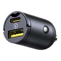 Baseus Tiny Star Car Charger, 30W, 3A, 1 x USB-A - 1 x USB-C, Black | شاحن سيارة بيسوس تايني ستار 30 واط، منفذين USB-A و USB-C، أسود