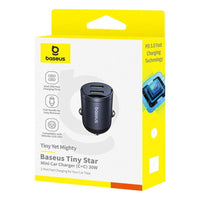 Baseus Tiny Star Car Charger, 30W, 3A, 2 x USB-C, Black | شاحن سيارة بيسوس تايني ستار 30 واط، منفذين USB-C، أسود