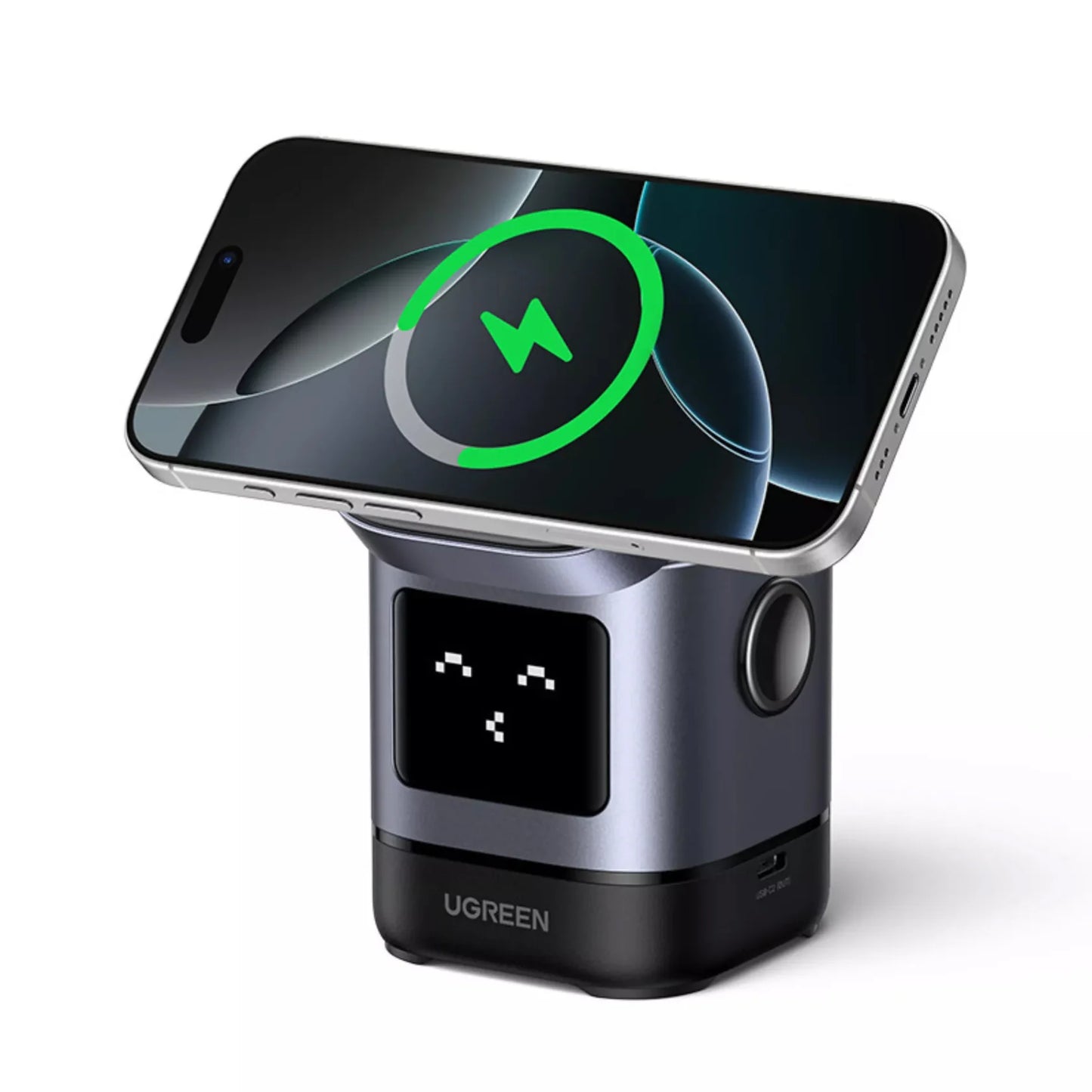UGREEN 2-in-1 Robot Wireless Charger for iPhone 15W + AirPods 5W + Watch 5W | شاحن يوجرين روبوت لاسلكي 2 في 1 للآيفون والإيربودز والساعة