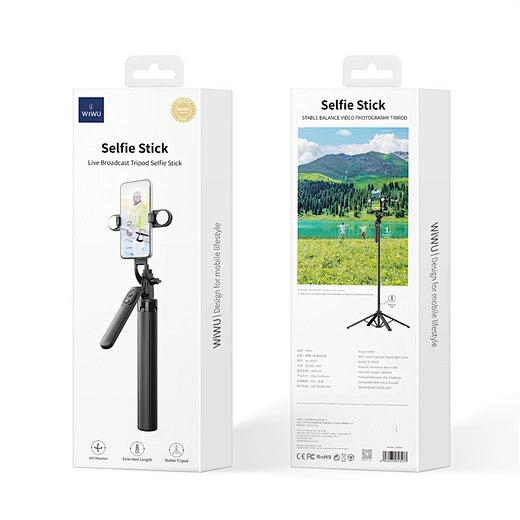حامل سيلفي ويوو Wi-SE012 بطول 180 سم مع دوران 360° وإضاءتين | WiWU 360 Degree Selfie Stick Wi-SE012 180cm with Dual Fill Lights