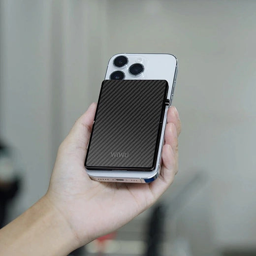 WiWU Warriors Carbon Magsafe Metal Stand Card Holder MW-007 | حامل بطاقات ماغسيف مع حامل معدني كاربون ووريرز