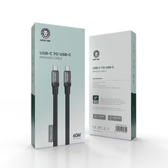 كيبل جرين لايون مضفر يو اس بي سي الى يو اس بي سي بقدرة شحن 60 واط وطول 1 متر - اسود | Green Lion USB-C to USB-C Braided Cable 1M 60W - Black