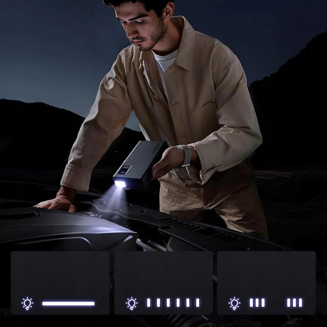 UGREEN Jump Starter Power Pack 1000A Car Battery Booster 12000mAh - جهاز تشغيل السيارة يوجرين 1000 أمبير 12000 مللي أمبير