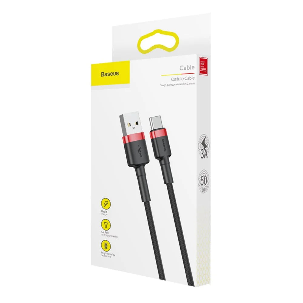 Baseus Cafule USB to USB-C Cable 3A Quick Charge 1m Black | كابل تايب سي بيسوس كافول شحن سريع 3 أمبير 1 متر - أسود
