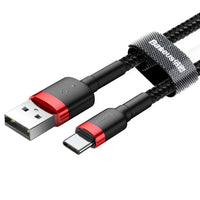 Baseus Cafule USB to USB-C Cable 3A Quick Charge 1m Black | كابل تايب سي بيسوس كافول شحن سريع 3 أمبير 1 متر - أسود