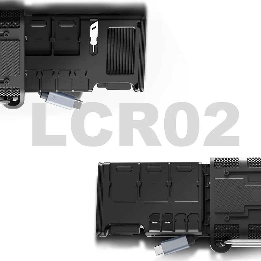 قارئ بطاقات Lenyes LCR02 وصندوق تخزين 10Gbps Type-C مقاومة IP54 ألومنيوم 12 بطاقة | Lenyes LCR02 Card Reader Storage Box 10Gbps Type-C IP54 Aluminum 12 Cards CFexpress SD TF