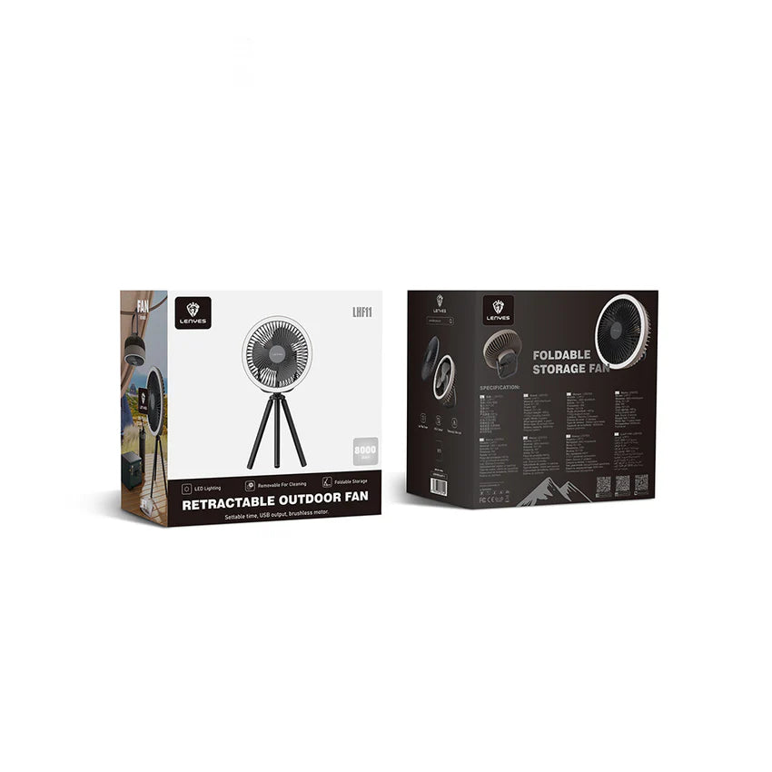 Lenyes LHF11 مروحة تبريد صامتة | 4 سرعات | بطارية 8000mAh | LED | Power Bank | Portable Fan with LED