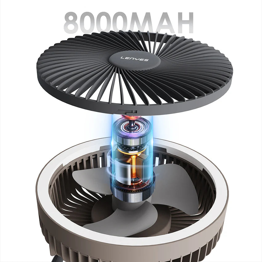 Lenyes LHF11 مروحة تبريد صامتة | 4 سرعات | بطارية 8000mAh | LED | Power Bank | Portable Fan with LED