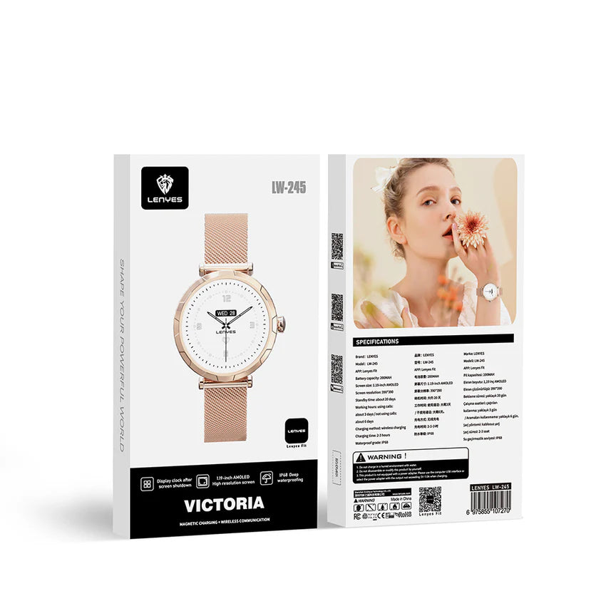 ساعة لينيس الذكية LW-245 شاشة AMOLED حزام ميلانو IP68 بلوتوث 5.2 | Lenyes LW-245 Smart Watch AMOLED Milano Band IP68 Bluetooth 5.2