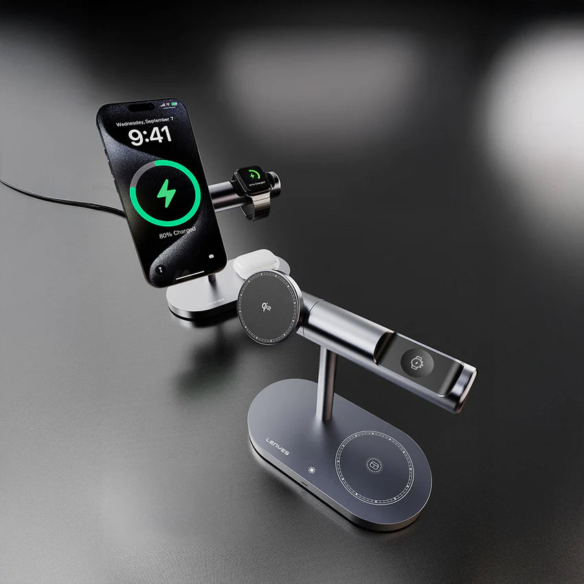 حامل الشحن اللاسلكي Lenyes PW319 Qi2 سريع 15W إضاءة محيطية 3 في 1 | Lenyes PW319 Qi2 15W 3-in-1 Wireless Charging Stand with Ambient Light