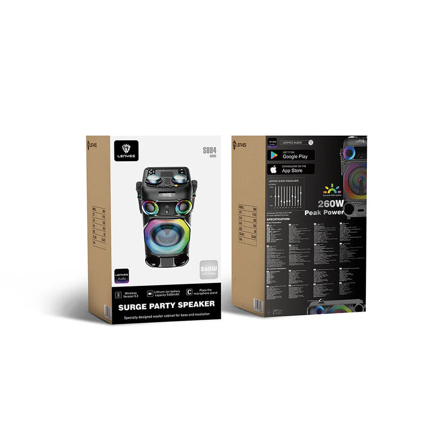 Lenyes S884 مكبر صوت بلوتوث 5.3 | TWS | مايكروفون مزدوج | إضاءة RGB | Wireless Speaker with Dual Mic