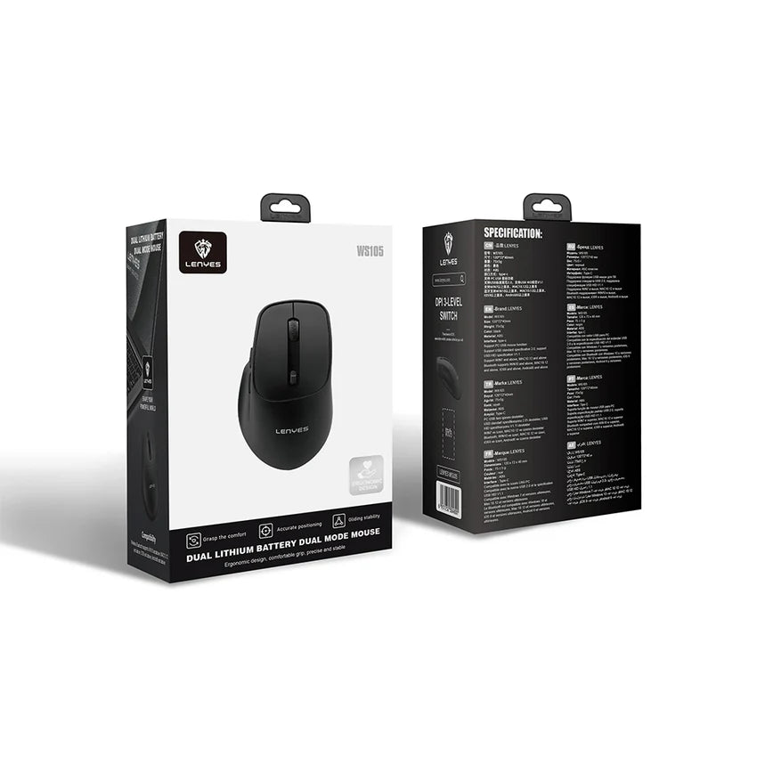 ماوس لاسلكي Lenyes WS105 صامت ثنائي بلوتوث + 2.4GHz دقة 1600 DPI | Lenyes WS105 Silent Wireless Mouse Dual Bluetooth 2.4GHz 1600 DPI Ergonomic
