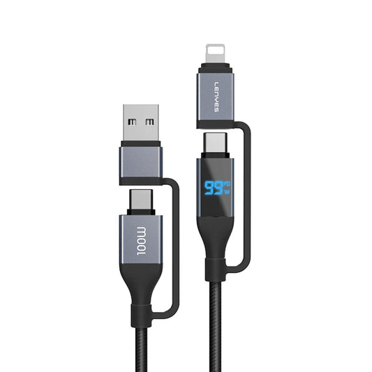 كابل شحن Lenyes LC542 شاشة رقمية 4 في 1 قدرة 100W منافذ USB-A وType-C وLightning نايلون 1متر | Lenyes LC542 4-in-1 Charging Cable 100W Digital Display USB-A Type-C Lightning Nylon 1M