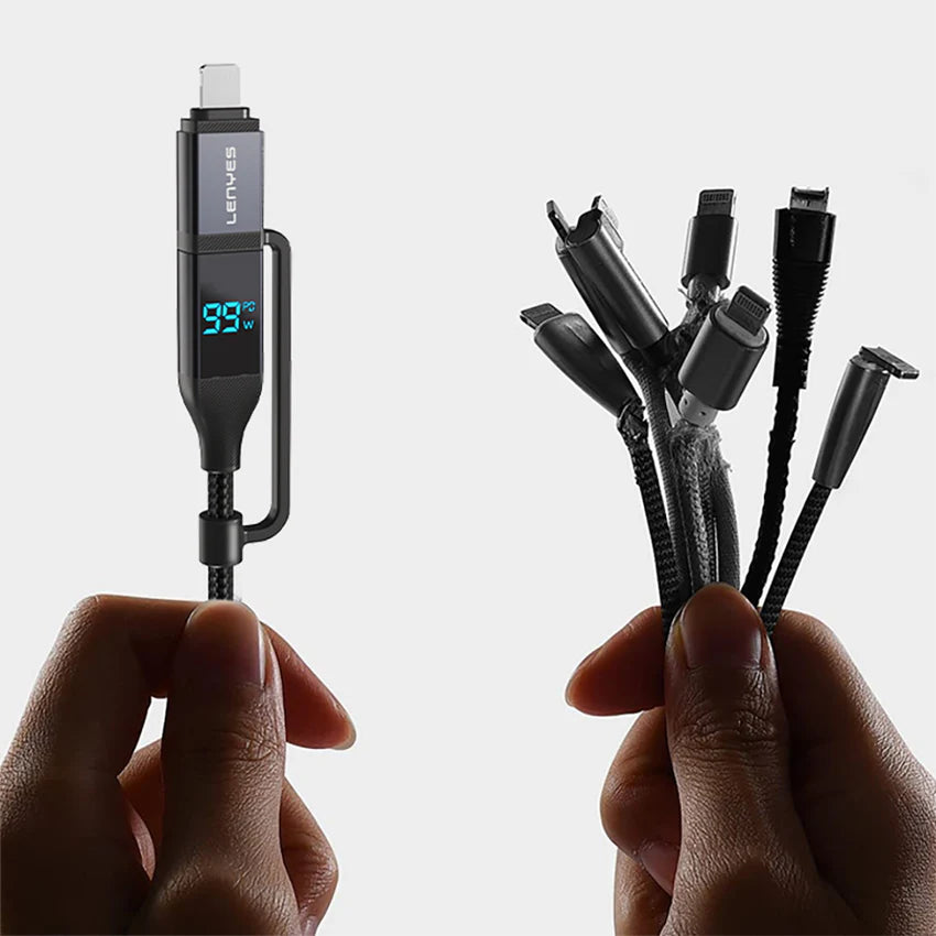 كابل شحن Lenyes LC542 شاشة رقمية 4 في 1 قدرة 100W منافذ USB-A وType-C وLightning نايلون 1متر | Lenyes LC542 4-in-1 Charging Cable 100W Digital Display USB-A Type-C Lightning Nylon 1M