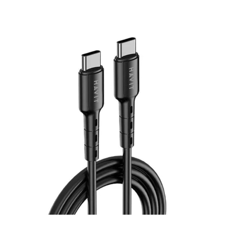 Havit CB6325 Cable Type-C to Type-C 1.2m 100W Black -كيبل سريع السحن بقوة 100واط وطول 1.2متر من هافيت