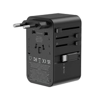 محول السفر العالمي من ويوو بقدرة شحن 70 واط مع كيبل تايب سي مدمج - اسود | WiWU Travel Universal Adapter UA004 70W GaN Charger With Built in Type-C Cable – Black