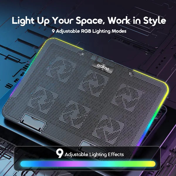 مبرد لابتوب Oraimo ChillDock بمنفذي USB مزدوجين – قاعدة تبريد هادئة ومتوافقة مع معظم أجهزة اللابتوب | Oraimo ChillDock Laptop Cooler with Dual USB Ports – Quiet Cooling Pad for Most Laptops