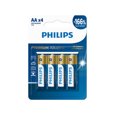 بطاريات AA Premium عبوة 4 قطع فيليبس LR6M4B/40 | Philips LR6M4B/40 Premium AA Batteries 4 Pack — LR6M4B/40
