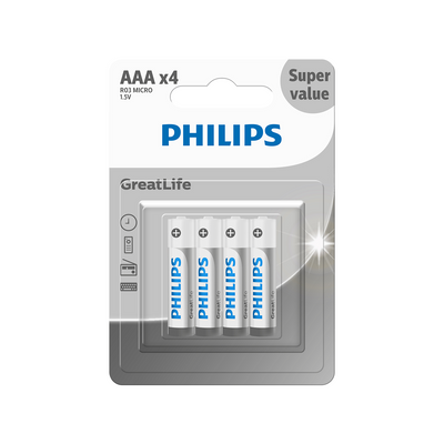 بطاريات AAA Standard عبوة 4 قطع فيليبس R03G4B/40 | Philips R03G4B/40 Standard AAA Batteries 4 Pack — R03G4B/40