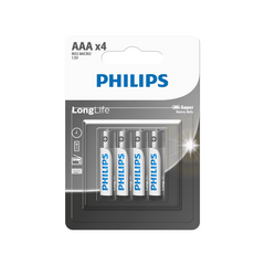 بطاريات AAA LongLife عبوة 4 قطع فيليبس R03L4B/40 | Philips R03L4B/40 LongLife AAA Batteries 4 Pack — R03L4B/40