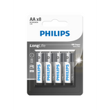 بطاريات AA LongLife عبوة 8 قطع فيليبس R6L8BL/40 | Philips R6L8BL/40 LongLife AA Batteries 8 Pack