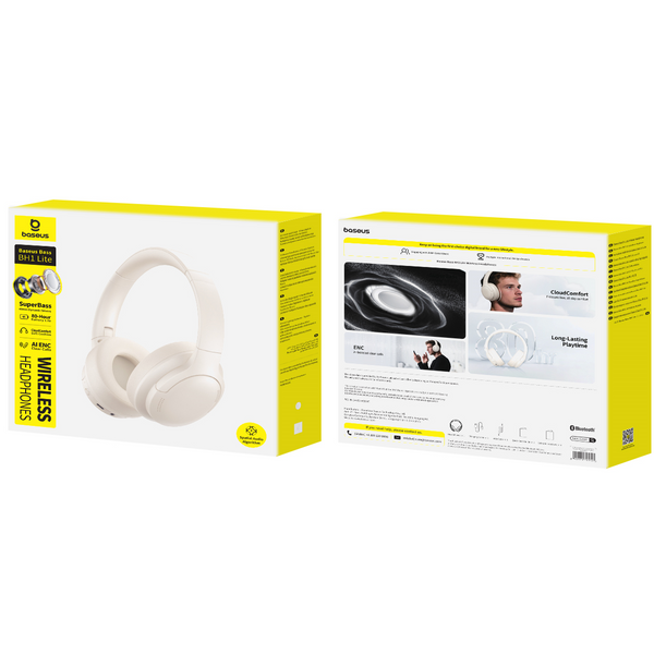 Baseus Bass BH1 Lite Wireless Headphones OffWhite - سماعات رأس بيسوس باس BH1 لايت لاسلكية أوف وايت