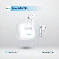 سماعات باورولوجي اللاسلكية ANC+ENC مع 6 مايكروفونات, تشغيل حتى 6 ساعات | Powerology Hybrid ANC+ENC 6Mic True Wireless Earbuds – 6H Playtime.