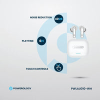 سماعات باورولوجي اللاسلكية ANC+ENC مع 6 مايكروفونات, تشغيل حتى 6 ساعات | Powerology Hybrid ANC+ENC 6Mic True Wireless Earbuds – 6H Playtime.