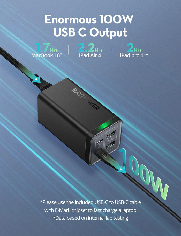 Îstasyona Şarjkirina USB ya Sermaseyê ya RAVPower 120W 4-Port (2 Type-C, 2 USB) 