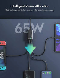 Şarjêra Maseya RAVPower 65W 4-Port GaN Tech USB-C 