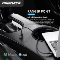 شاحن سيارة روك روز Ranger بمنفذي يو اس بي اي وتايب سي وبقدرة شحن 30 واط | RockRose Ranger PQ GT 30W PD & QC 3.0 Dual Port Car Phone Charger Adapter