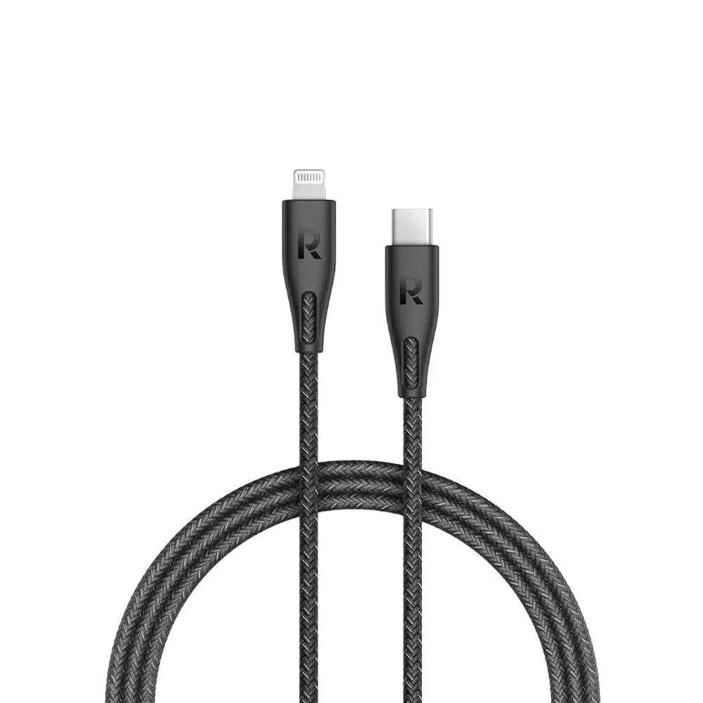 Kabloya RAVPower CP1017 USB-C bo Lightning, 1.2m - Reş | Kabloya RAVPower RP-CB1017 Tîpa-C bo Lightning 1.2m Naylon - Reş