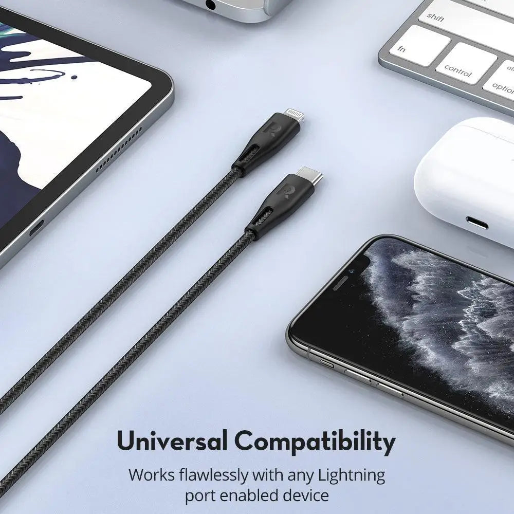 Kabloya RAVPower CP1017 USB-C bo Lightning, 1.2m - Reş | Kabloya RAVPower RP-CB1017 Tîpa-C bo Lightning 1.2m Naylon - Reş