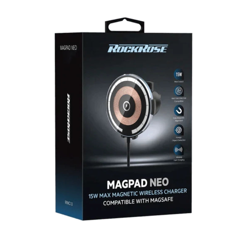 شاحن روك روز MagPad Neo اللاسلكي متوافق مع ماغسيف بقدرة شحن 15 واط | RockRose MagPad Neo MagSafe Wireless Charger 15W