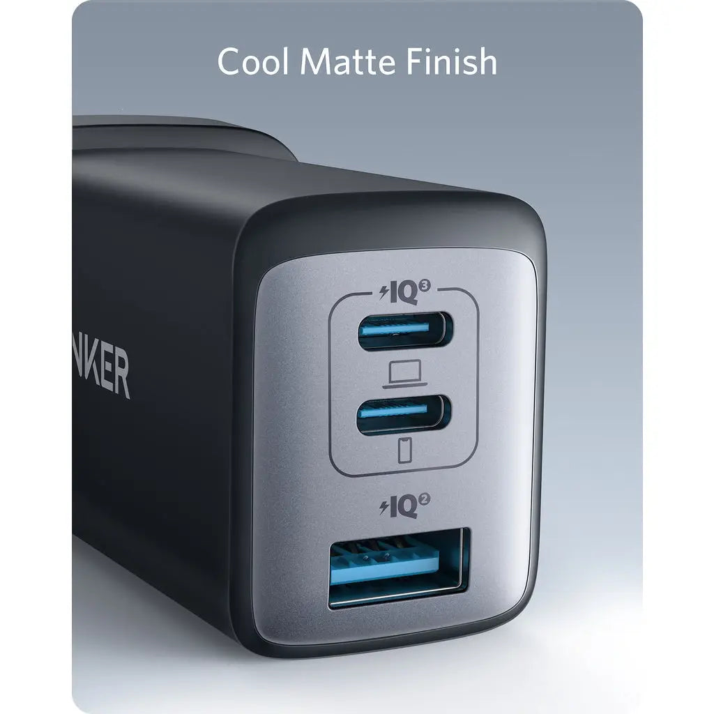 شاحن انكر باور بورت 3 بمنفذين تايب سي ومنفذ يو اس بي اي وبقدرة شحن 65 واط - اسود | Anker PowerPort III 3-Ports 2 USB-C and USB-A Charger 65W – Black